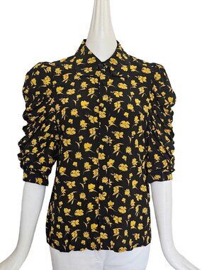 TOGA PULLA BLACK/YELLOW FLOWER PRINT PUFF SLEEVES BLOUSE (36)